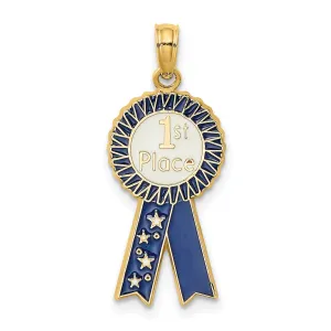 14k Yellow Gold 1st Place Ribbon Charm Pendant