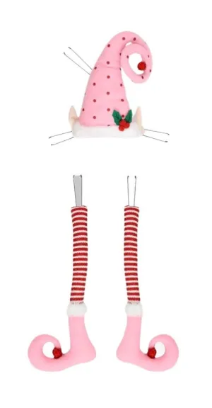 3 Pc Polka Dot/Stripe Elf Kit: Pink/Red