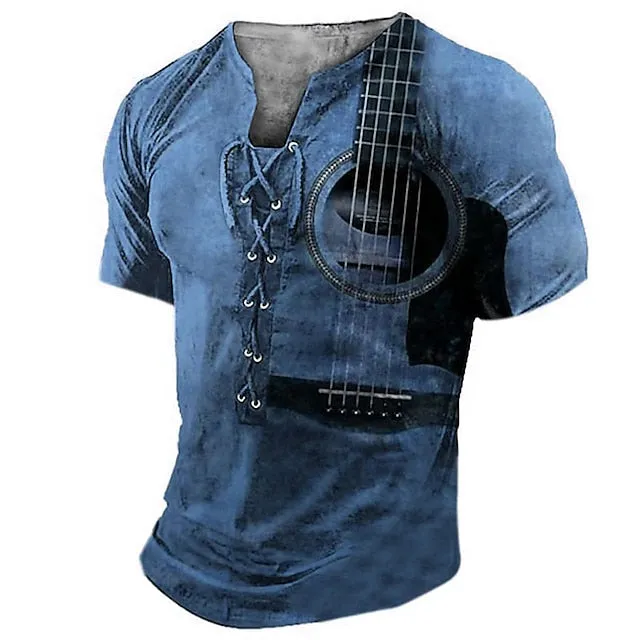 3D Print Skull Graphic Men's Henley Shirt | Grey Cotton Tee for Festivals and Daily Wear