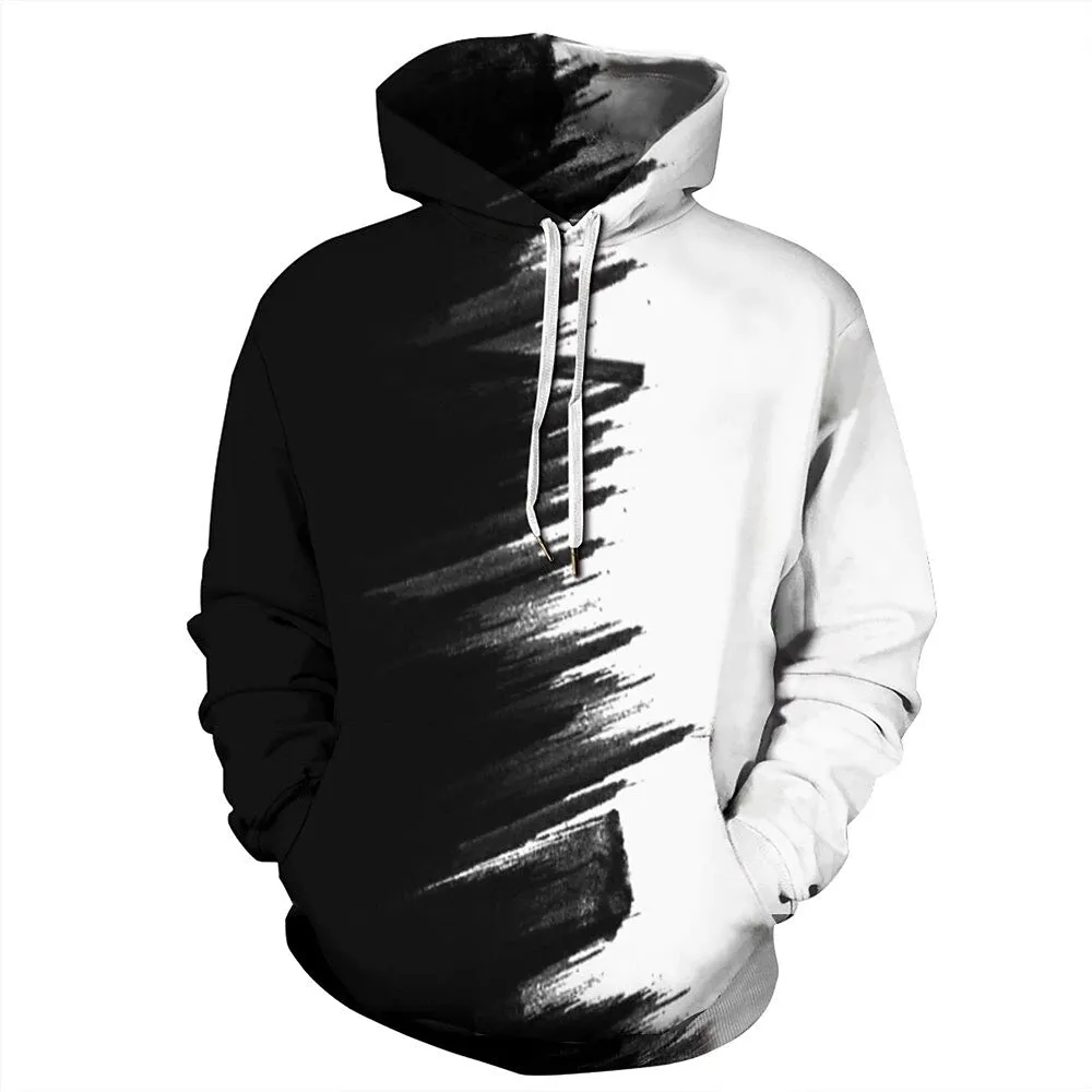 3D Printed White Hoodie with Big Pockets for Men - Unique Graphic Design