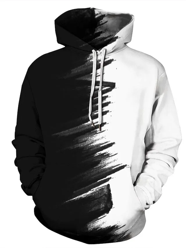 3D Printed White Hoodie with Big Pockets for Men - Unique Graphic Design