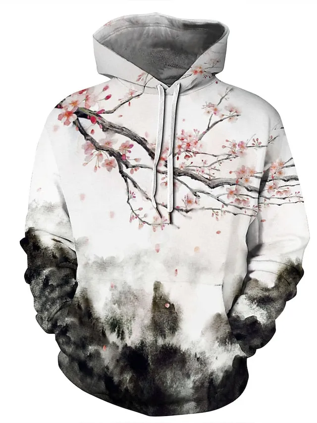 3D Printed White Hoodie with Big Pockets for Men - Unique Graphic Design