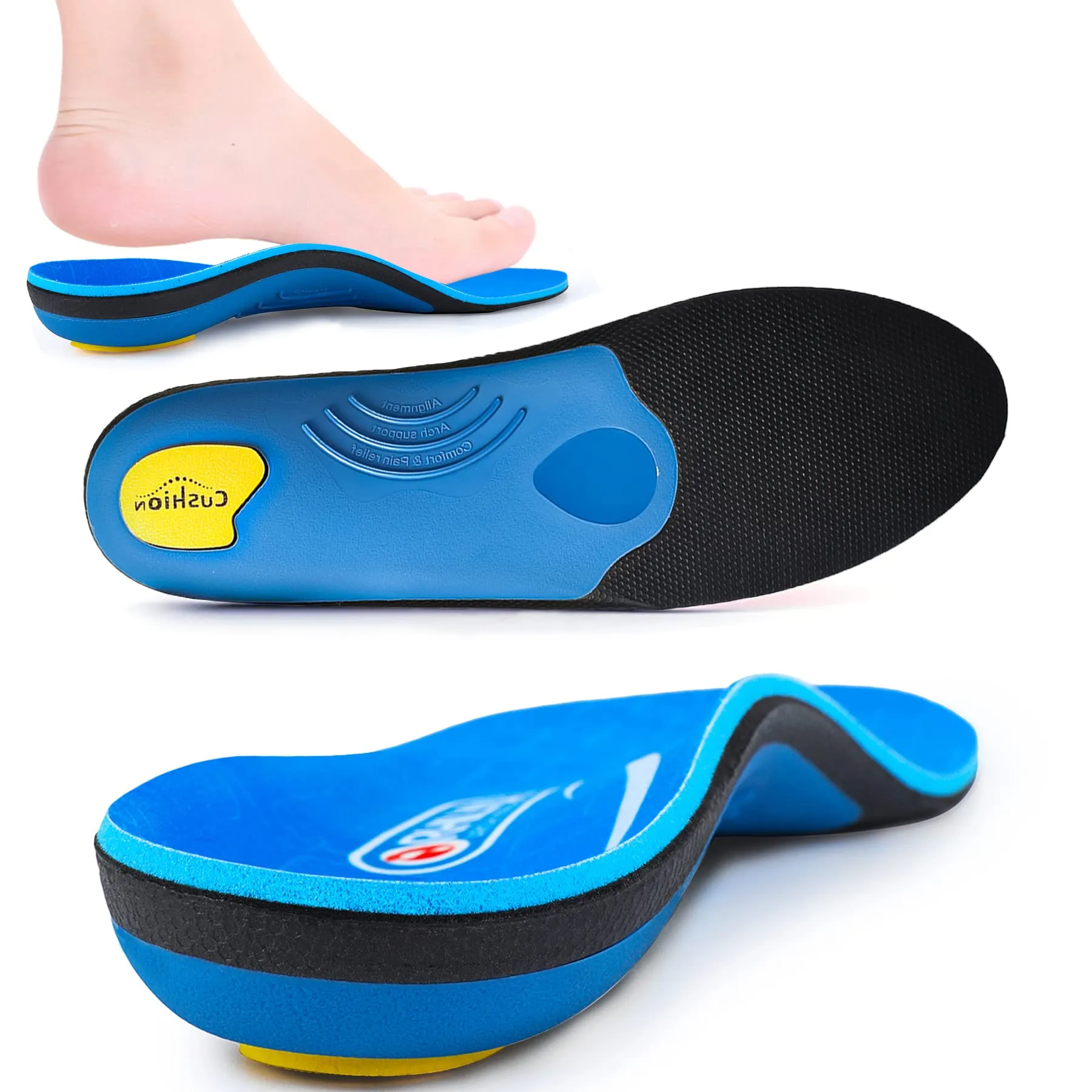 Arch Support Insertion Plantar Fasciitis Relieves Insoles Flat Feet Orthopedic Insoles Shock Absorption Comfortable High Arch Men and Women MEN (9-9 1/2) | WOMEN (11-11 1/2) --280MM-11.02" Blue