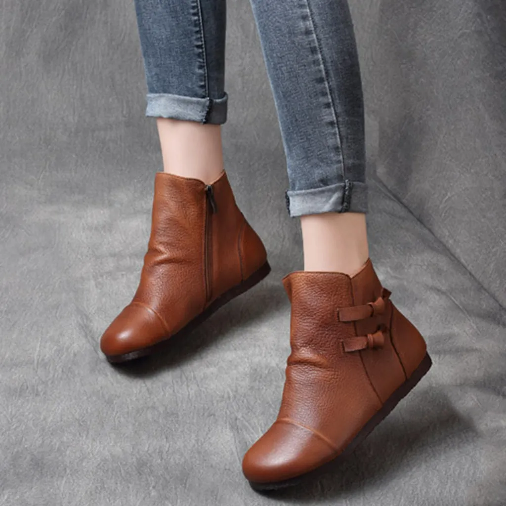 Autumn Winter Retro Leather Handmade Women's Ankle Boots | Gift Shoes