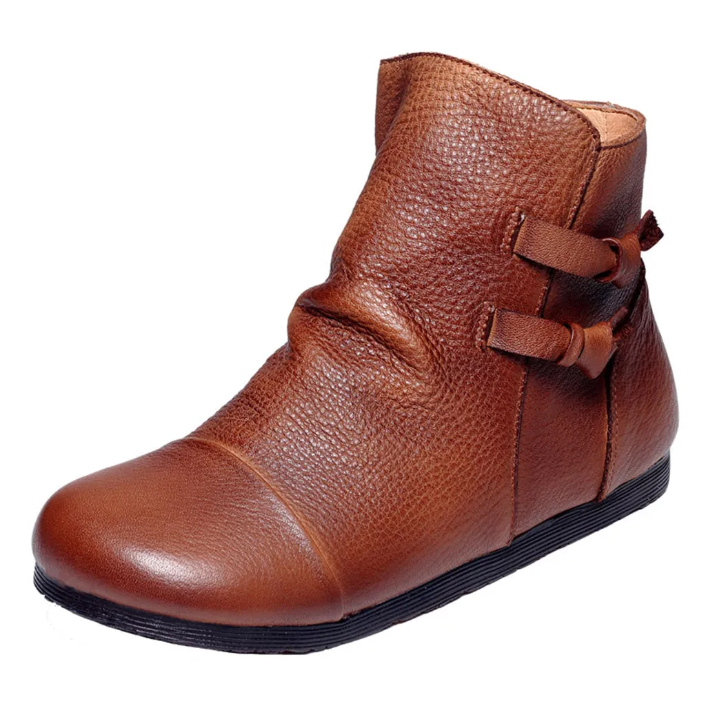 Autumn Winter Retro Leather Handmade Women's Ankle Boots | Gift Shoes