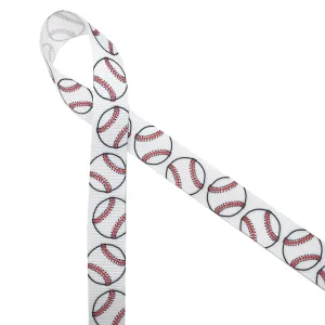 Baseballs Ribbon on 7/8" White Grosgrain