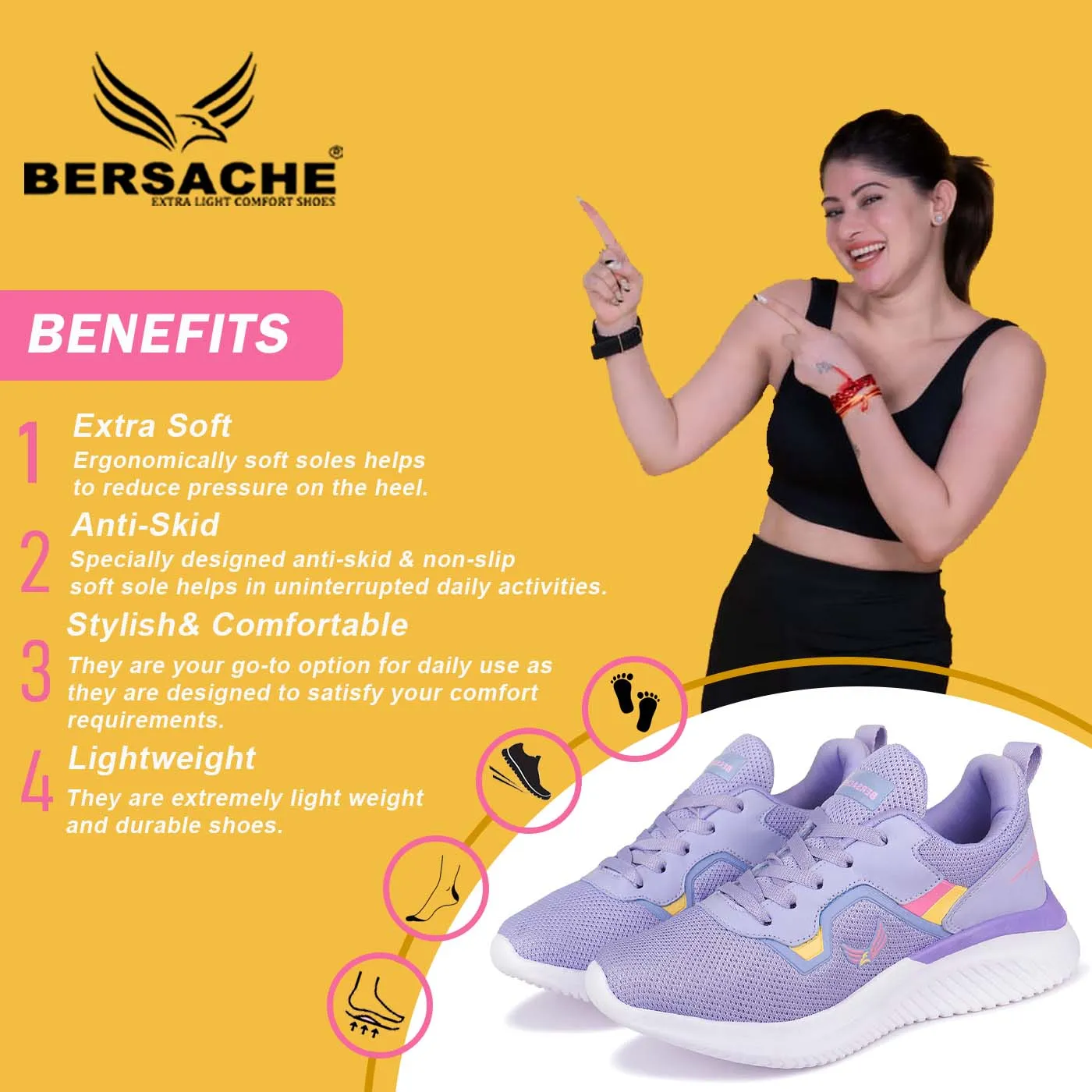 Bersache Premium Sports ,Gym, Trending Stylish Running shoes for Women (8025-Purple)