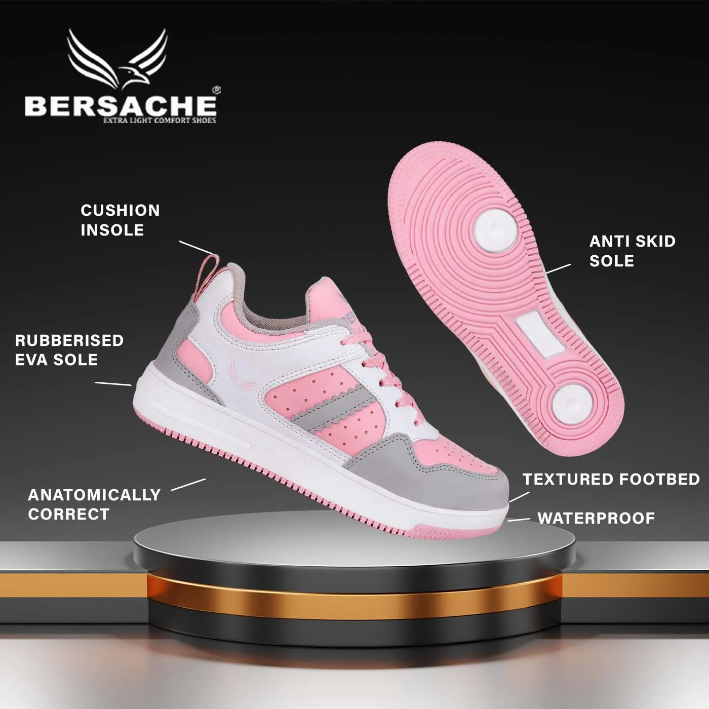 Bersache Premium Sports ,Gym, Trending Stylish Running shoes for Women (9137-Pink)