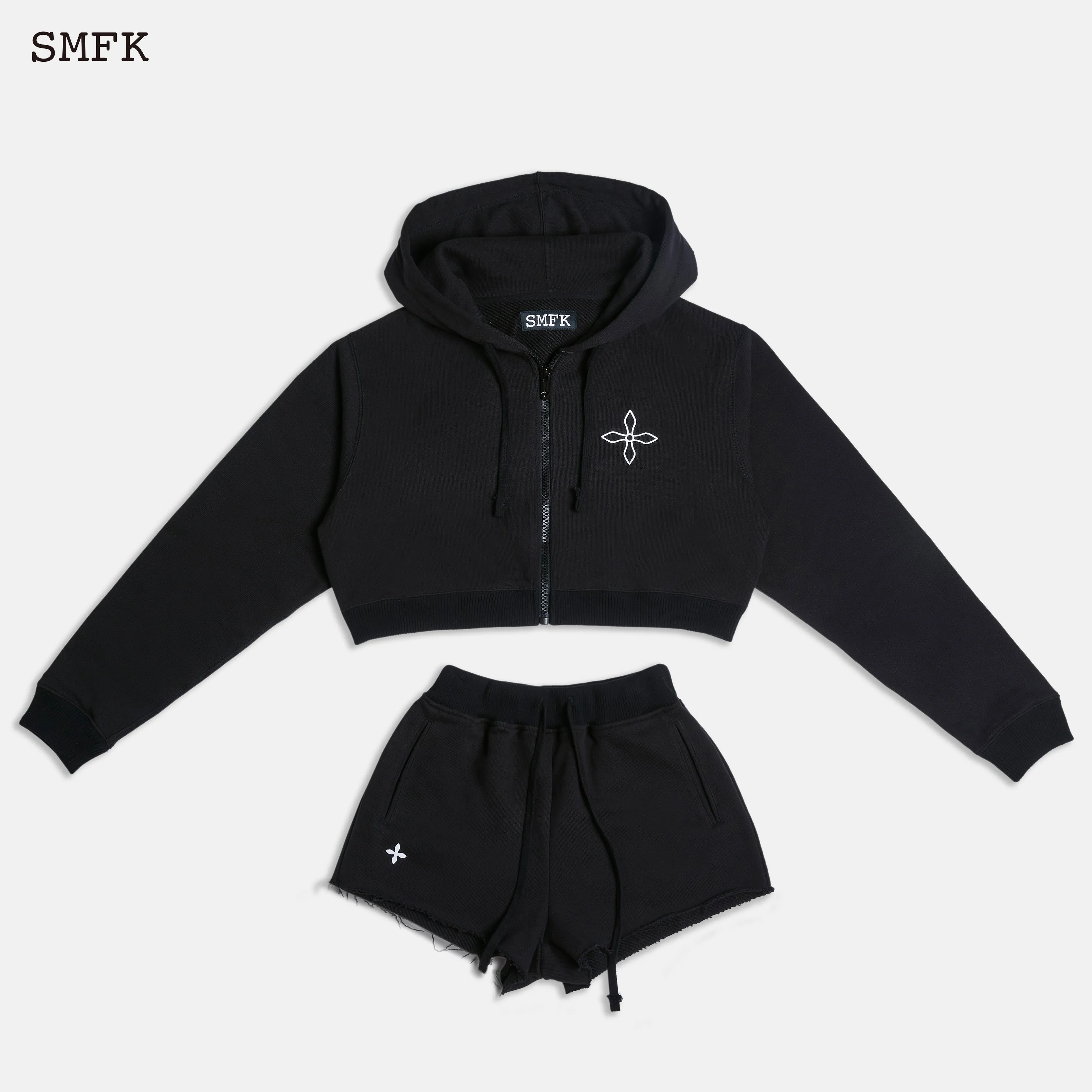 Black Night Flower Jogging Sports Set Black