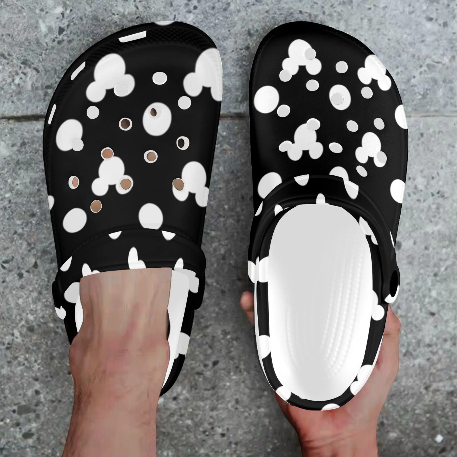 Black With White Mickey Polka Dots Foam Clogs for Adults