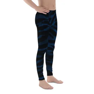 Blue Tiger Striped Meggings, Animal Print Men's Yoga Pants Leggings Run Tights- Made in USA/ EU