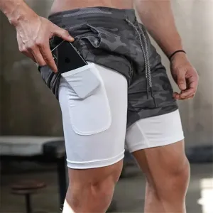 Camo 2-in-1 Double-Deck Quick Dry Jogging Workout Shorts for Men