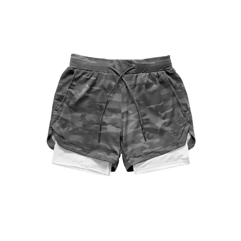 Camo 2-in-1 Double-Deck Quick Dry Jogging Workout Shorts for Men