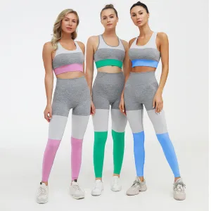 Color Block Tank Top High Waist Bodycon Skinny Cutout Pant Sets