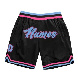 Custom Black Light Blue-Pink Authentic Throwback Basketball Shorts