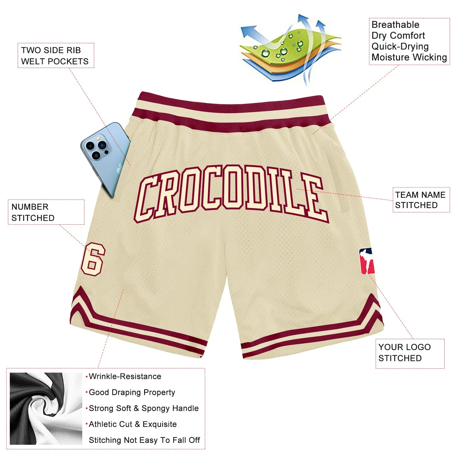 Custom Cream Cream-Maroon Authentic Throwback Basketball Shorts