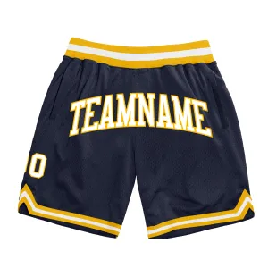 Custom Navy White-Gold Authentic Throwback Basketball Shorts