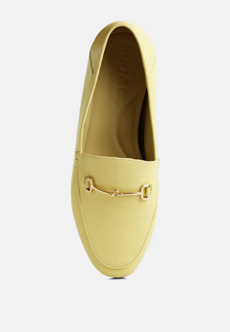 DARETH Horsebit Flat Heel Loafers in Yellow