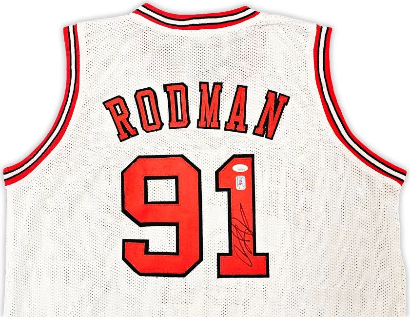 Dennis Rodman Chicago Signed White Basketball Jersey JSA