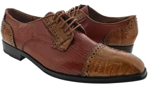 Dolce Pelle - Men's All Cognac Genuine Lizard & Crocodile Dress Shoes