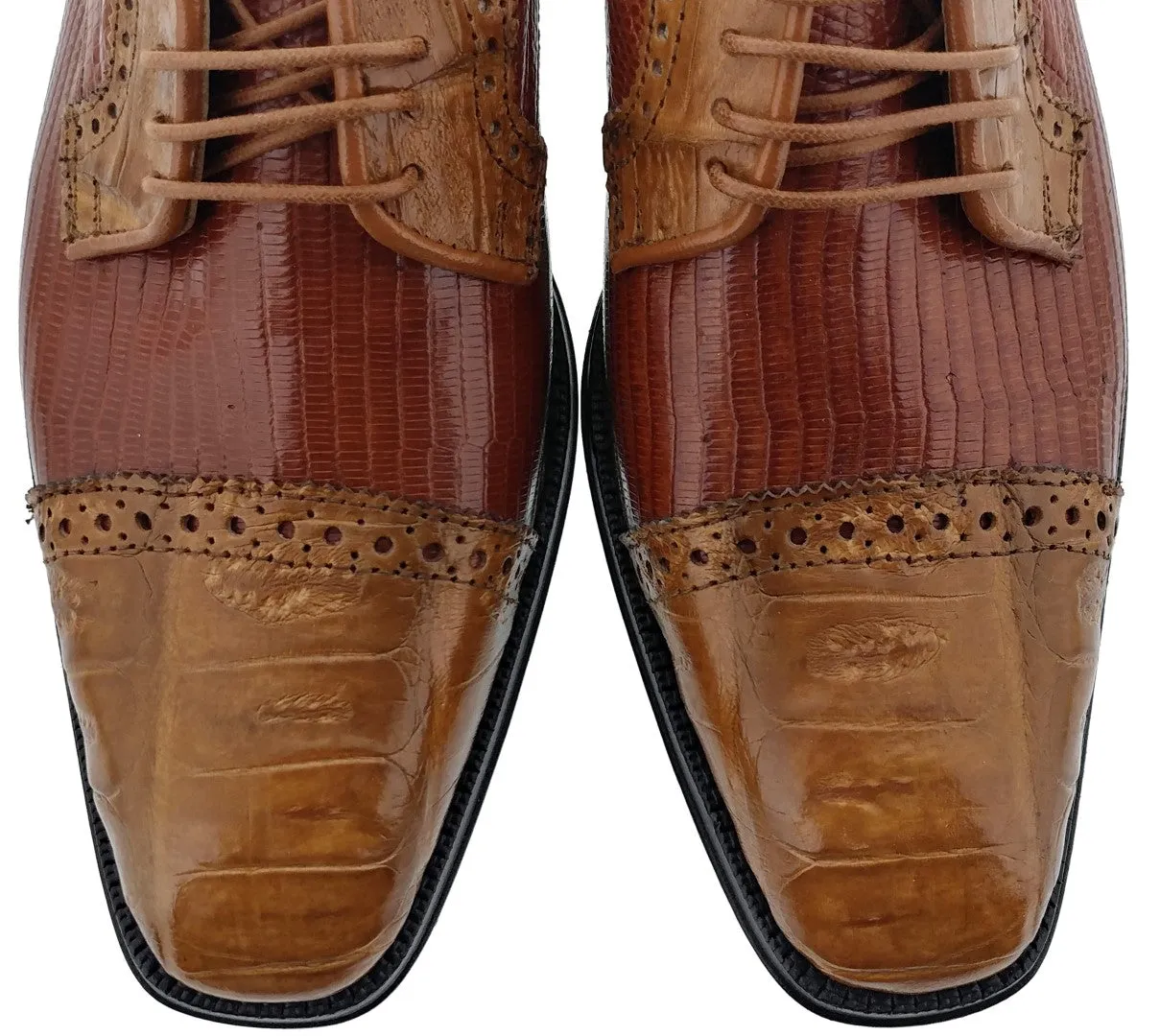 Dolce Pelle - Men's All Cognac Genuine Lizard & Crocodile Dress Shoes