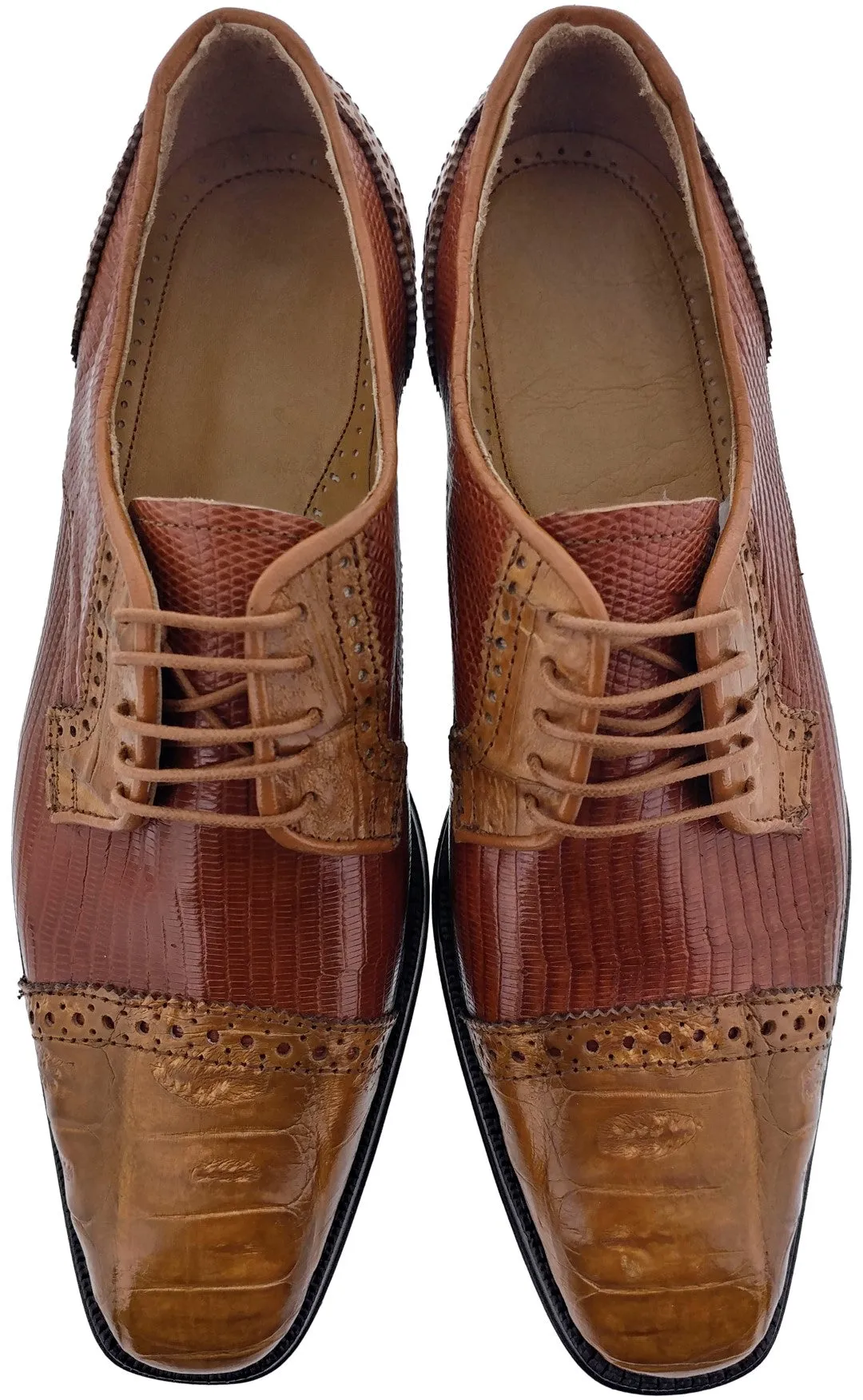 Dolce Pelle - Men's All Cognac Genuine Lizard & Crocodile Dress Shoes