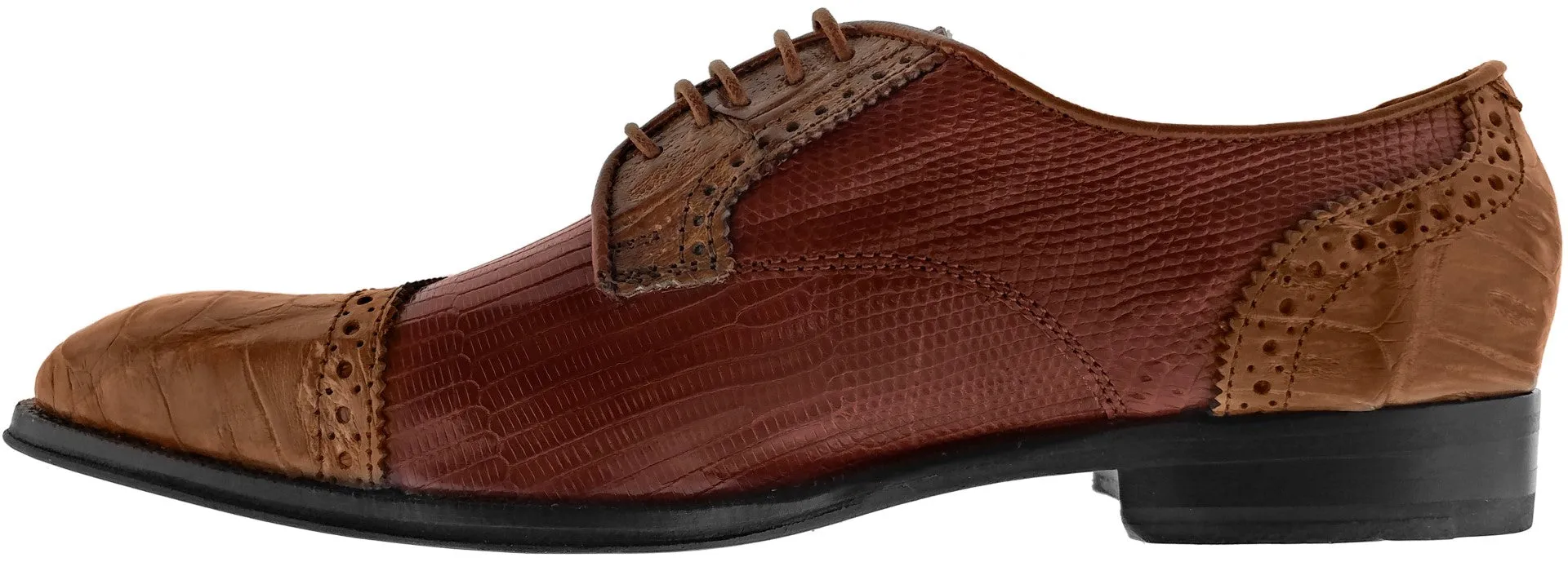 Dolce Pelle - Men's All Cognac Genuine Lizard & Crocodile Dress Shoes