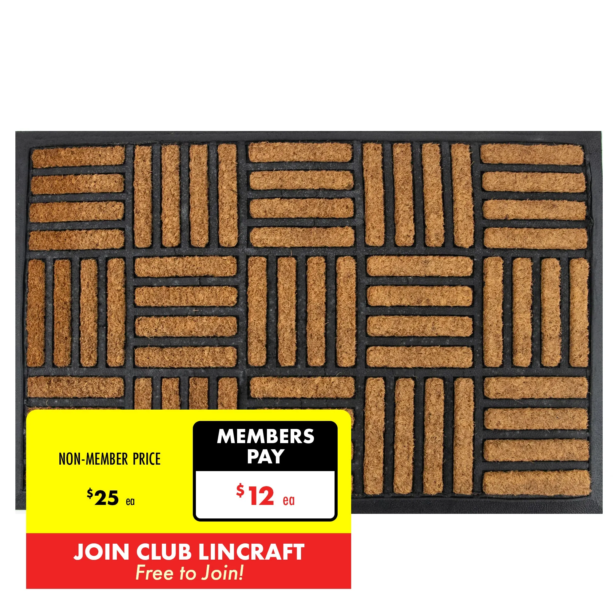 Formr Rubber Moulded Coir Brush Mat, Box Stripe- 40x60cm