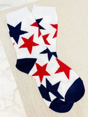 Game Day Star Print Crew Socks - Red & Blue