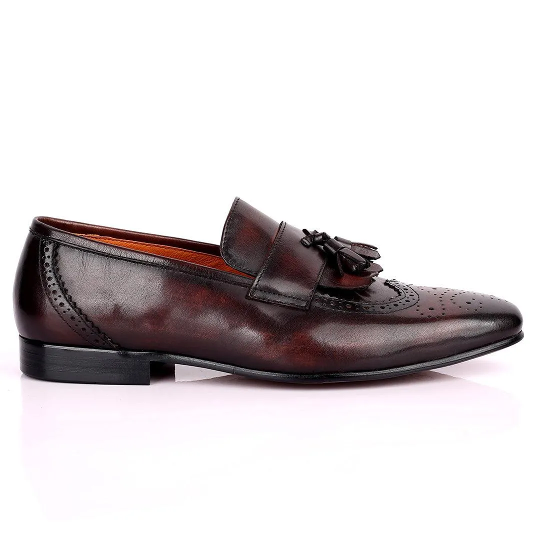 Gian Classic Tassel And Croc Designed Leather Shoe - Coffee