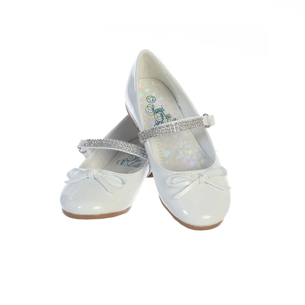 Girls White Patent Rhinestone Dress Shoes 9 Toddler-5 Kids