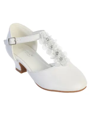 Girls White Rhinestone Flower T Strap Dress Shoes 9 Toddler-5 Kids