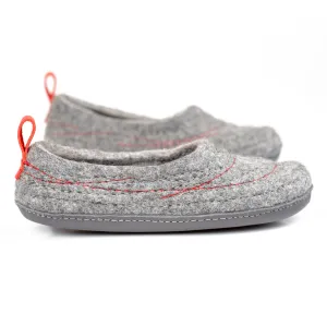 Gray Women's COCOON Slippers with Bright Red Pull Loop