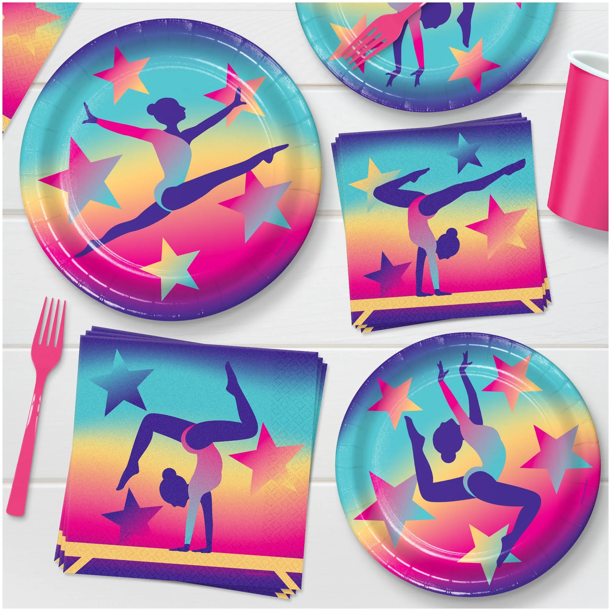 Gymnastics Party Supplies - Paper Plates and Beverage Napkins (Serves 32)