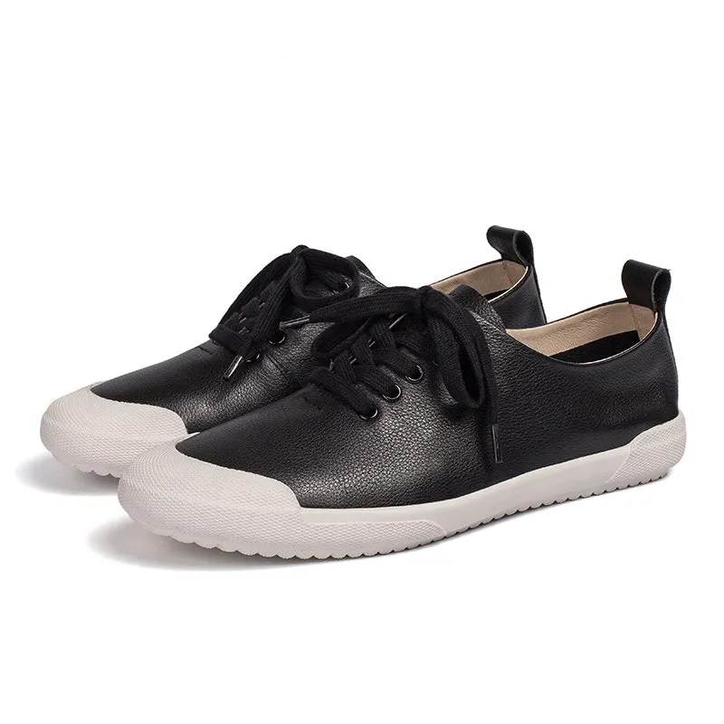 Handmade Soft Leather white shoes for women Lace up Sneakers Designer Shoes Black/White