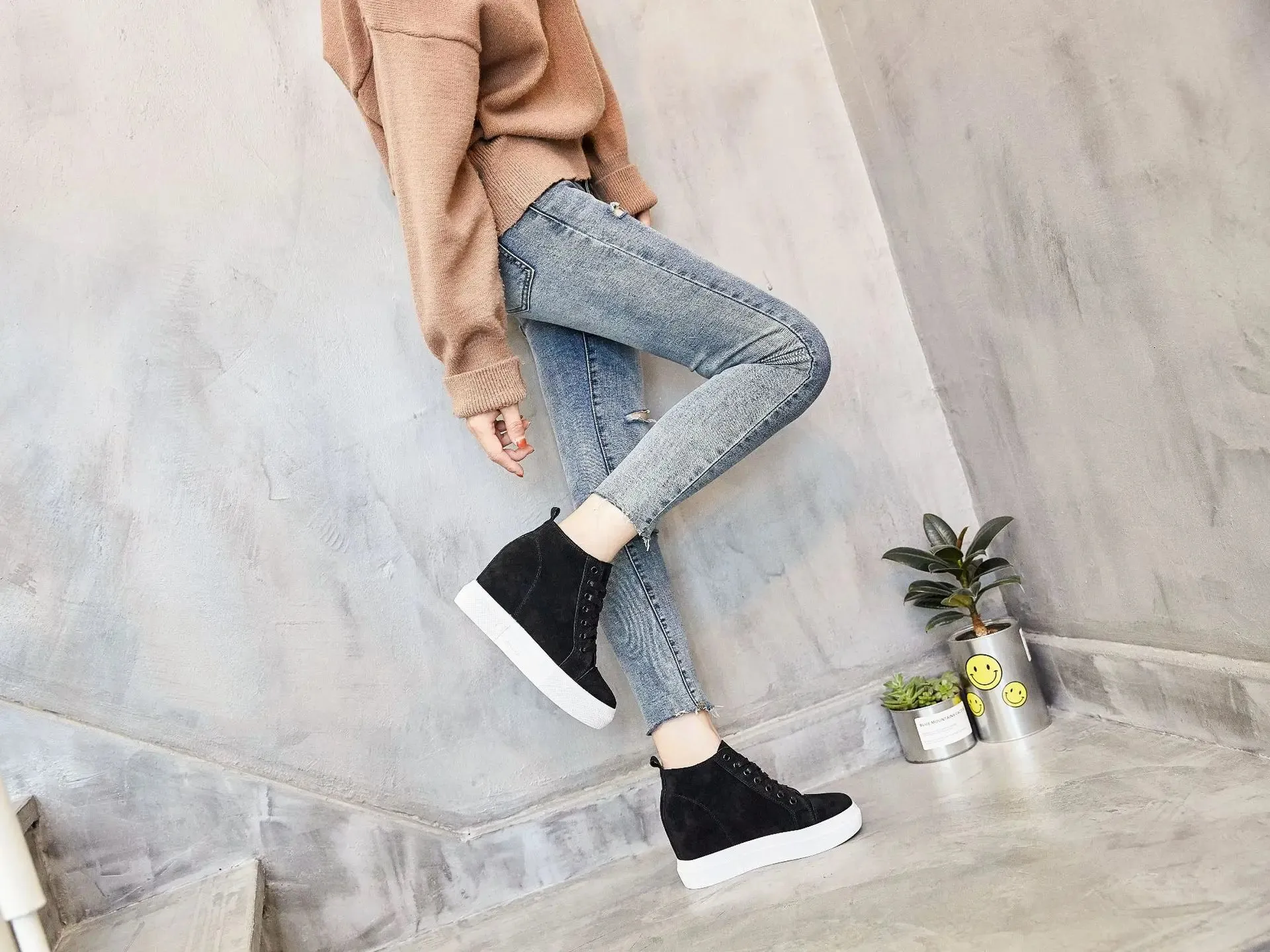 Joskaa 2024 New Cute Black Platform Sneakers