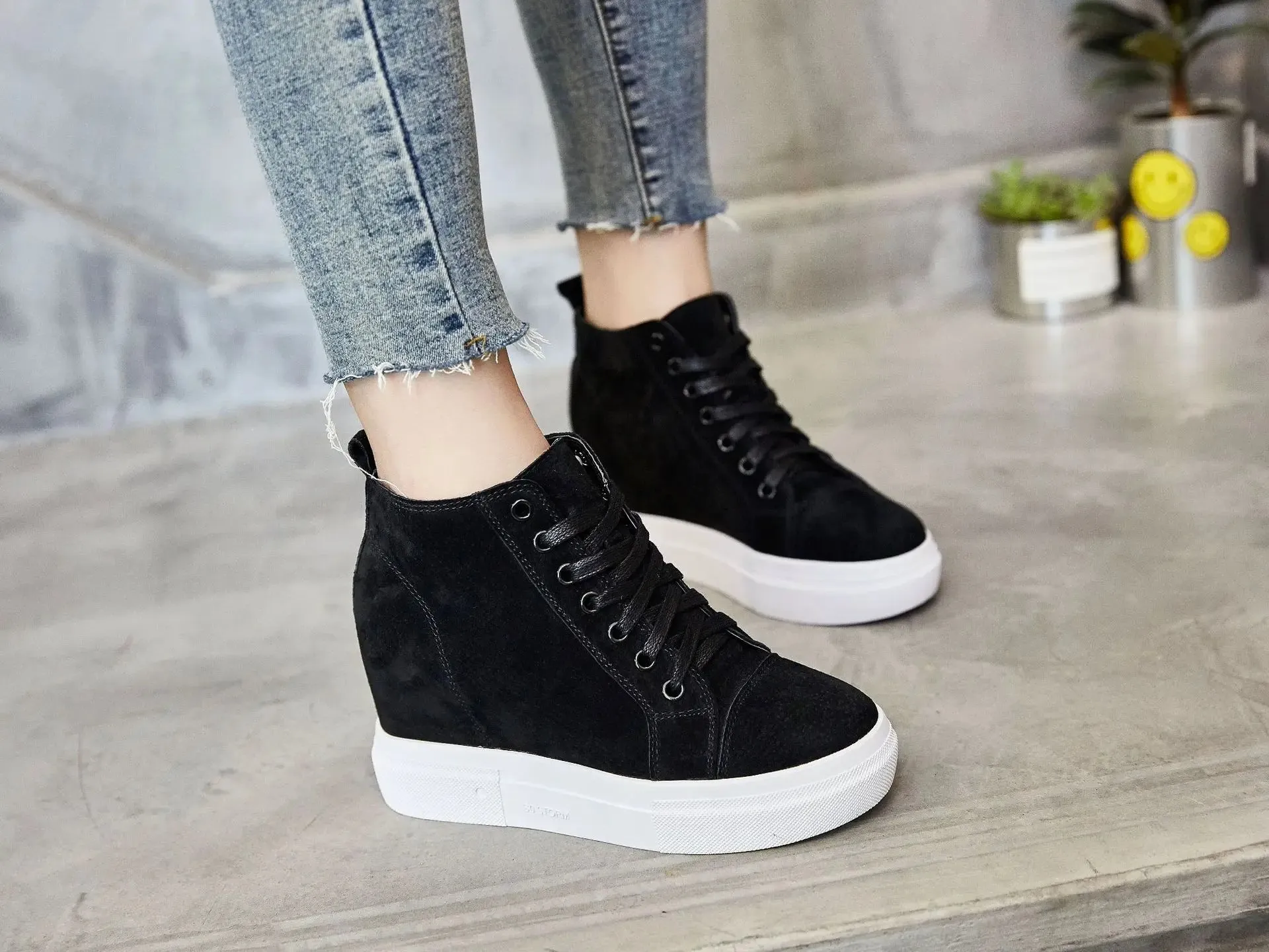 Joskaa 2024 New Cute Black Platform Sneakers