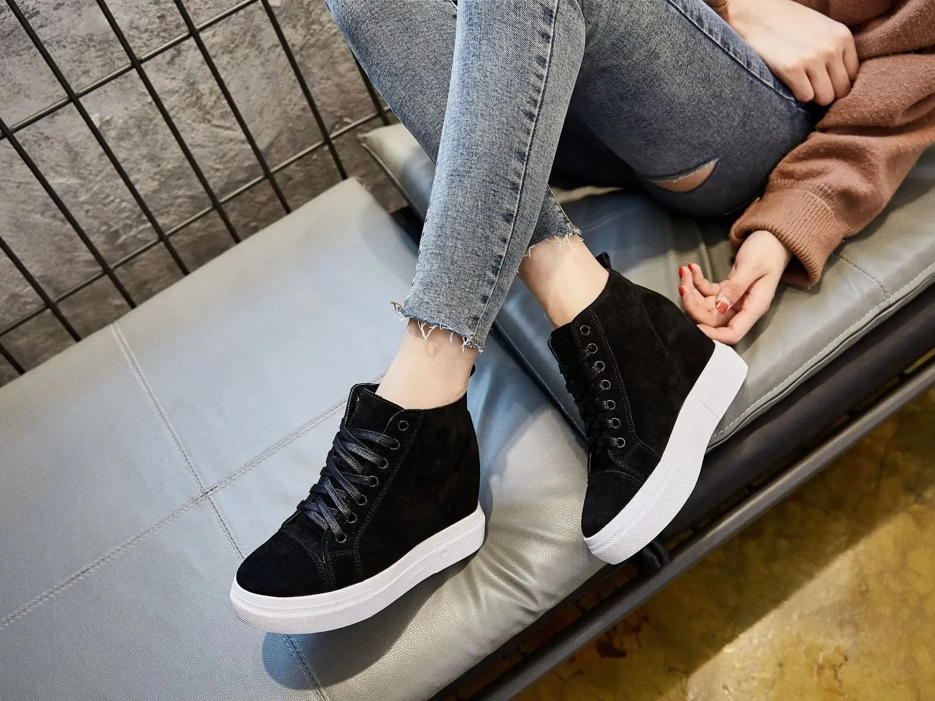 Joskaa 2024 New Cute Black Platform Sneakers