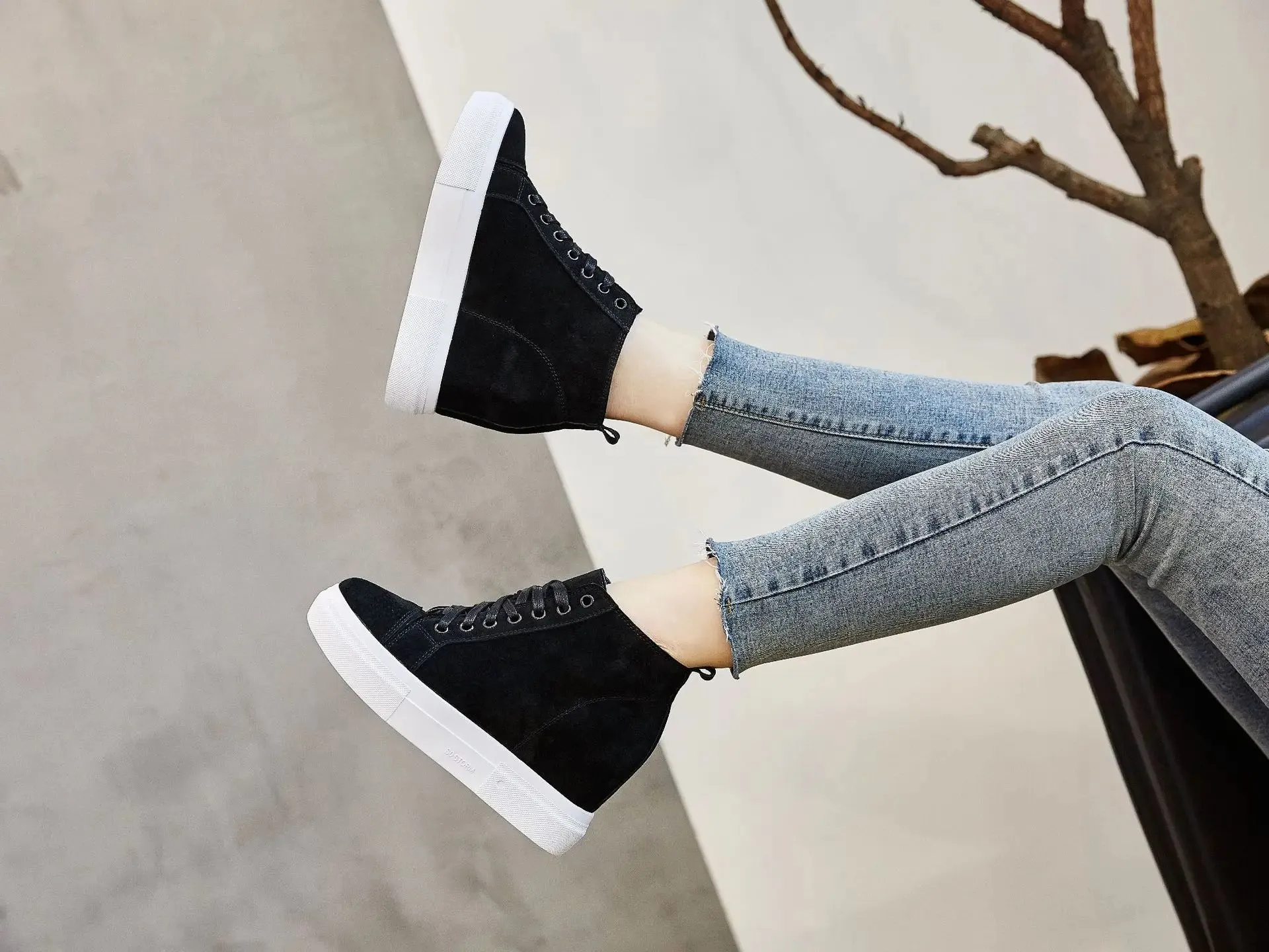 Joskaa 2024 New Cute Black Platform Sneakers