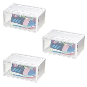 Kuber Industries Pack of 3 Sneaker Box | Plastic Stackable Shoe Organizer | Multi Purpose Space-Saving Storage Box | White