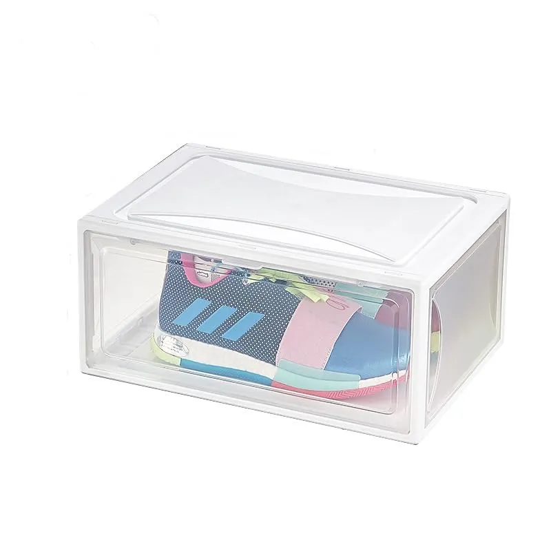 Kuber Industries Pack of 3 Sneaker Box | Plastic Stackable Shoe Organizer | Multi Purpose Space-Saving Storage Box | White