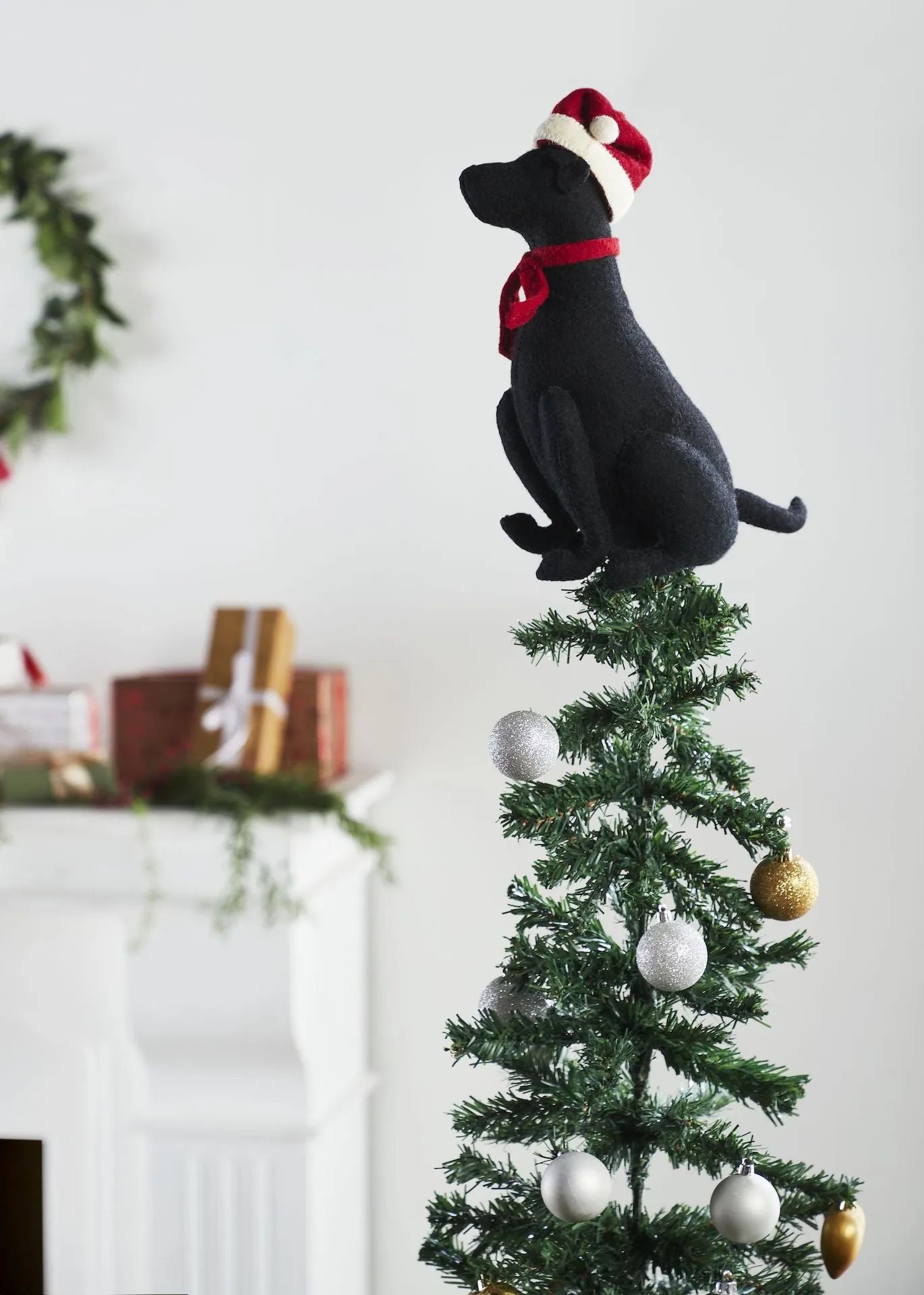 Lab with Santa Hat Christmas Tree Topper in Hand Felted Wool