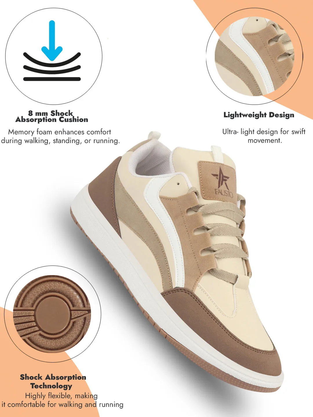 Men Beige Colorblocked Low Top Classic Lace-Up Sneaker Shoes|Low Ankle Casual Shoes|All Day Comfortable Sneakers