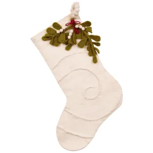 Mistletoe on Cream Christmas Stocking in Hand Felted Wool