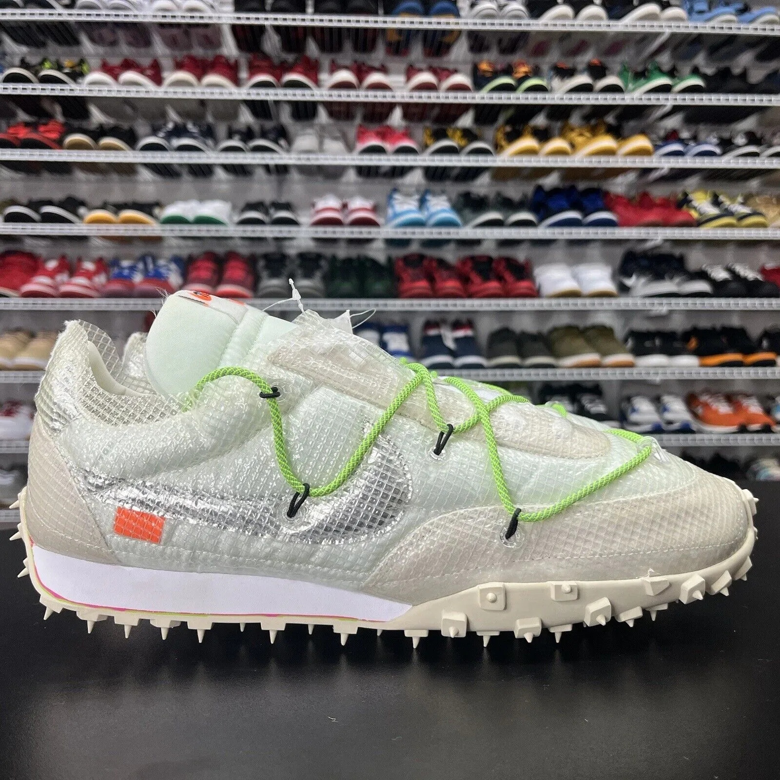 Nike Waffle Racer X Off-White White Electric Green CD8180-100 Men's Size 14