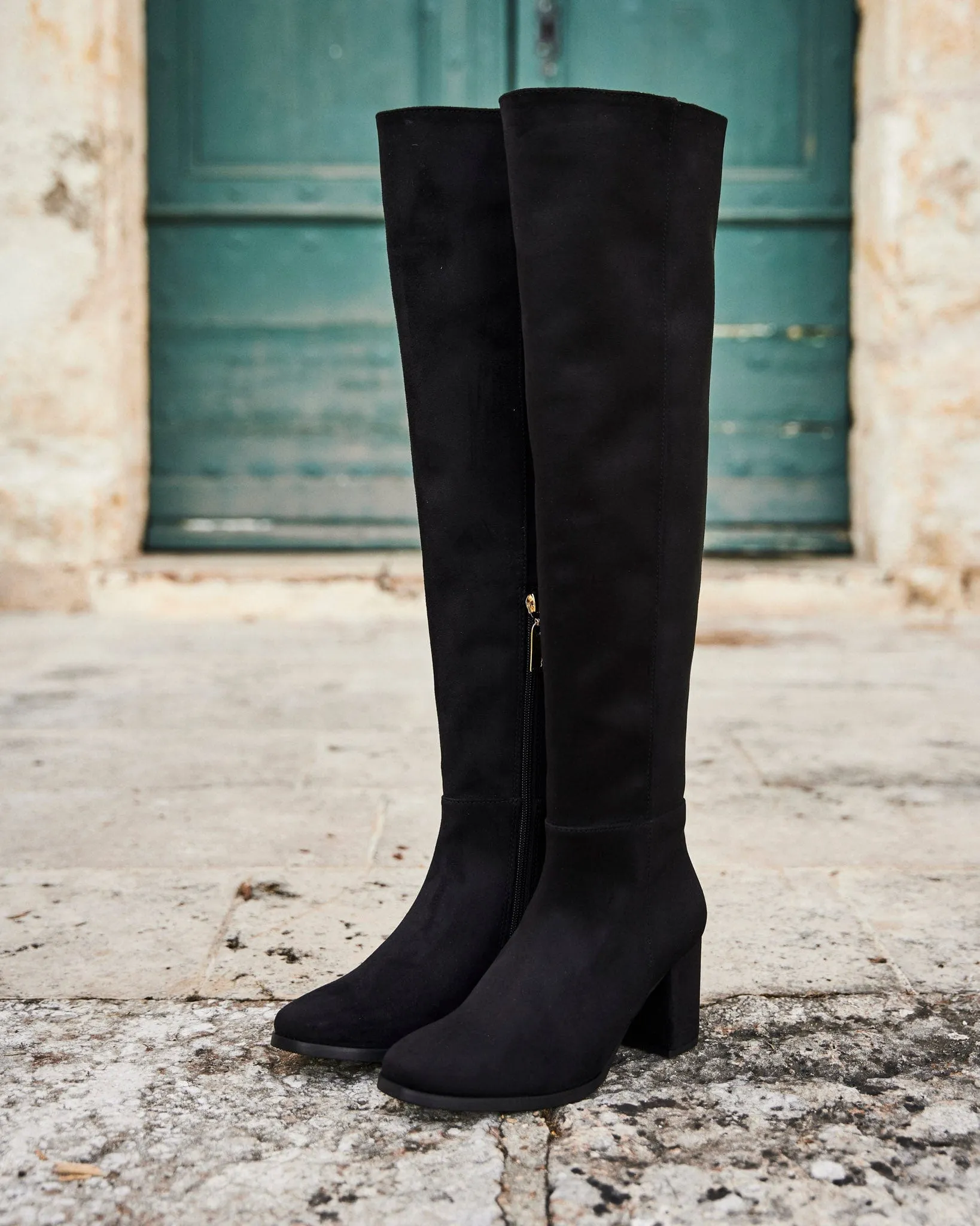 Nocturnal Recycled Vegan Suede Knee High Boots | Black