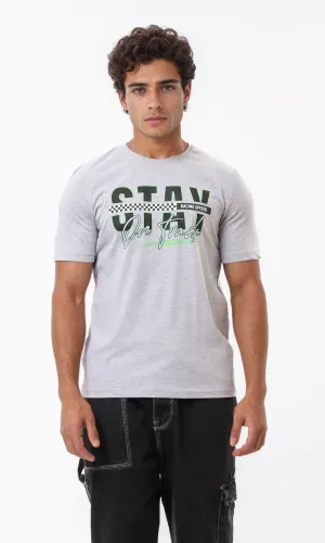 O163345 "Stay On Track" Printed Heather Grey Tee