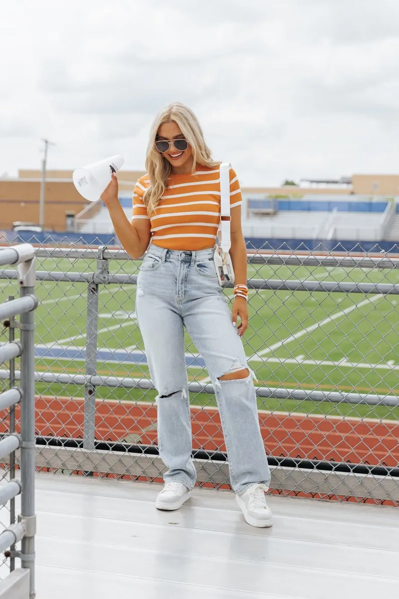 Orange and White Striped Cropped Sweater - FINAL SALE