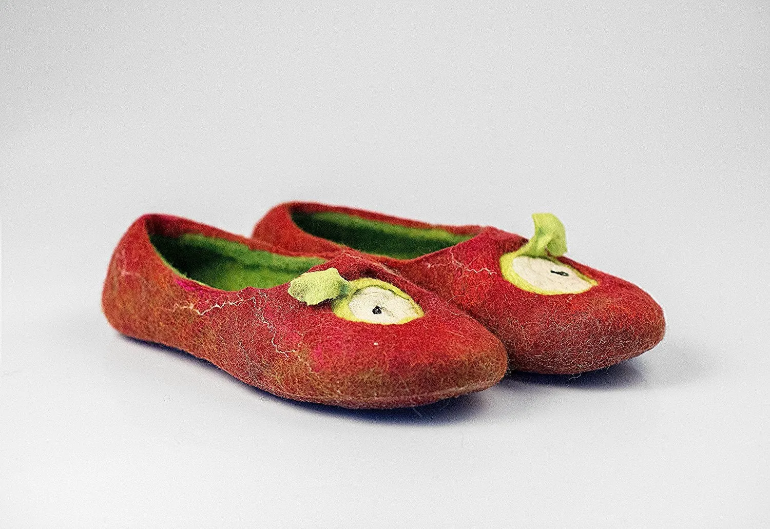 Red Apples handmade felted wool slippers for women