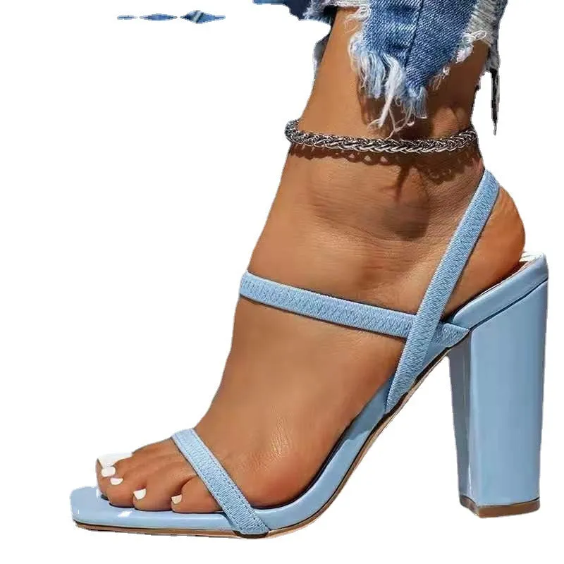 Rome Spring And Summer New Large Size High Heels Thick Heel Open Toe Women's Solid Color Sexy Sandals